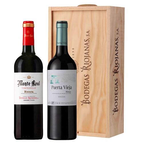 Monte Real Tempranillo And Puerta Vieja Rioja Tinto Wooden box
